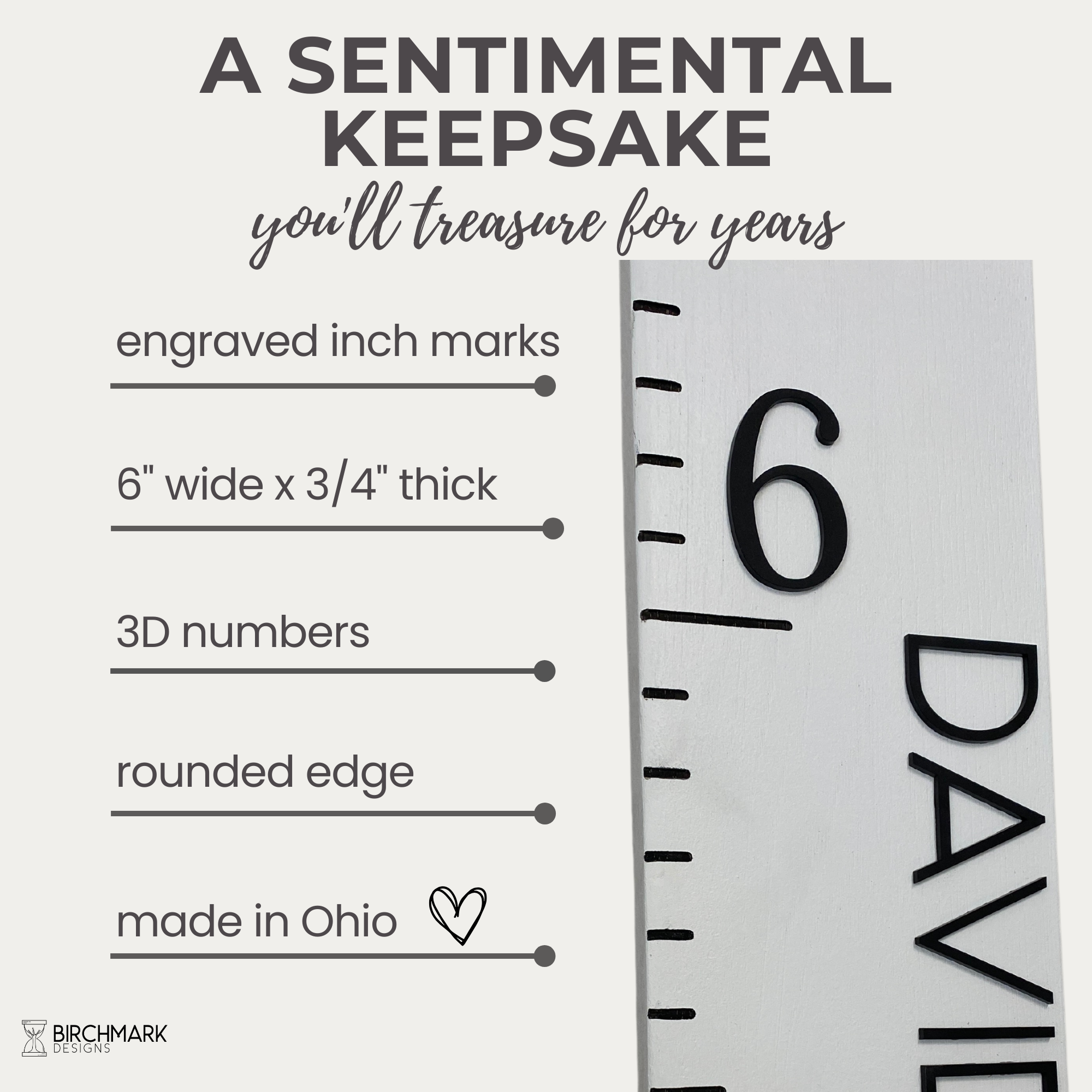 White and black growth chart ruler details