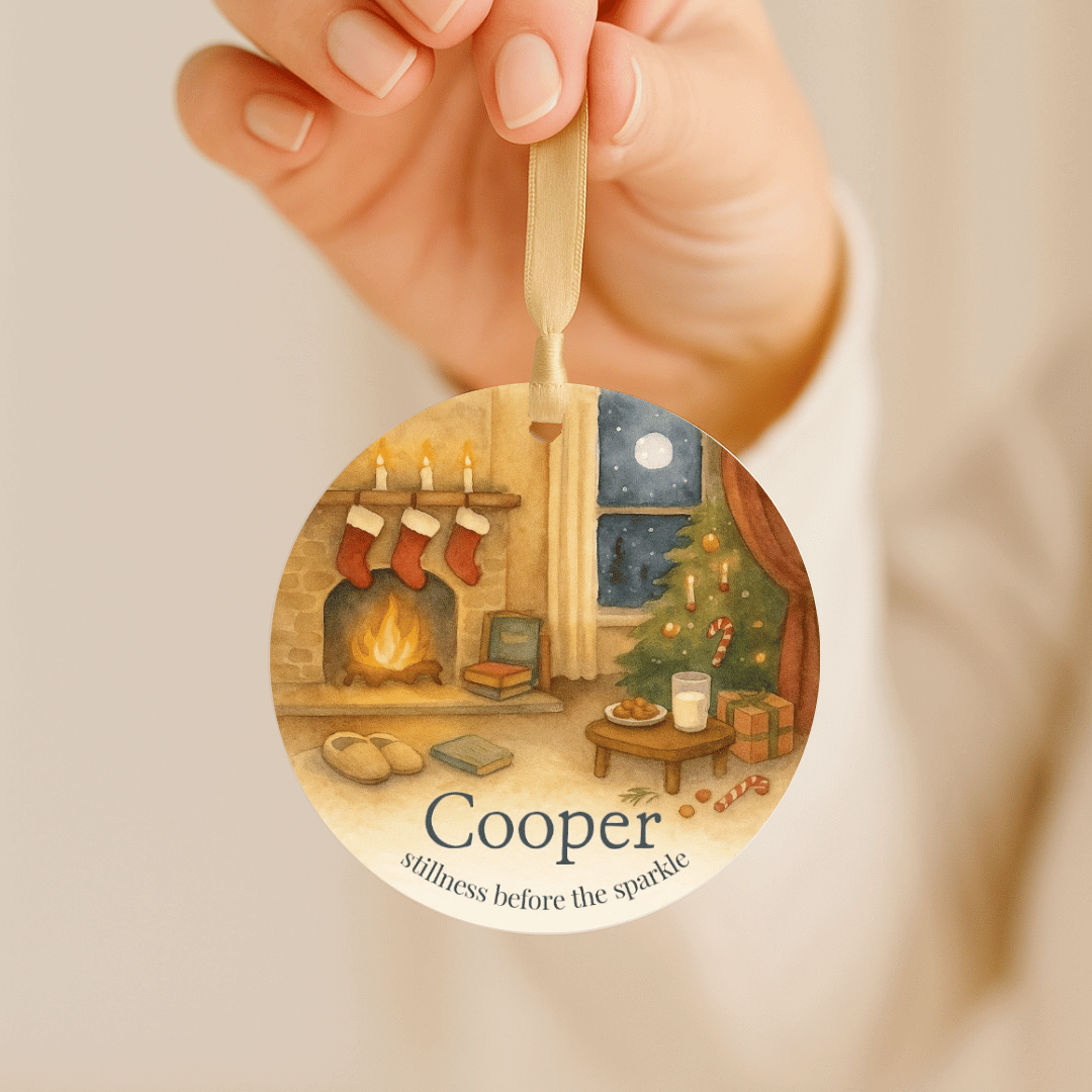 Personalized Christmas Eve ornament with a cozy scene