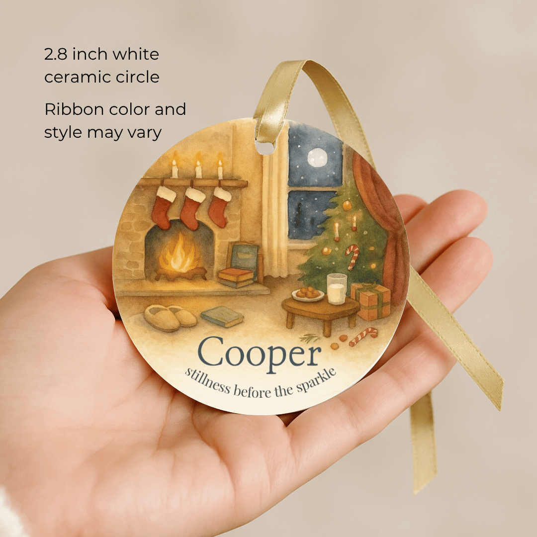 Personalized Christmas Eve ornament with a cozy scene
