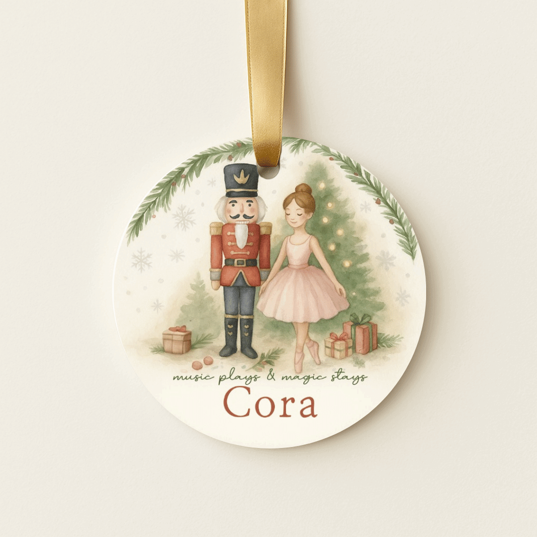 Personalized Christmas ornament with ballerina and nutcracker