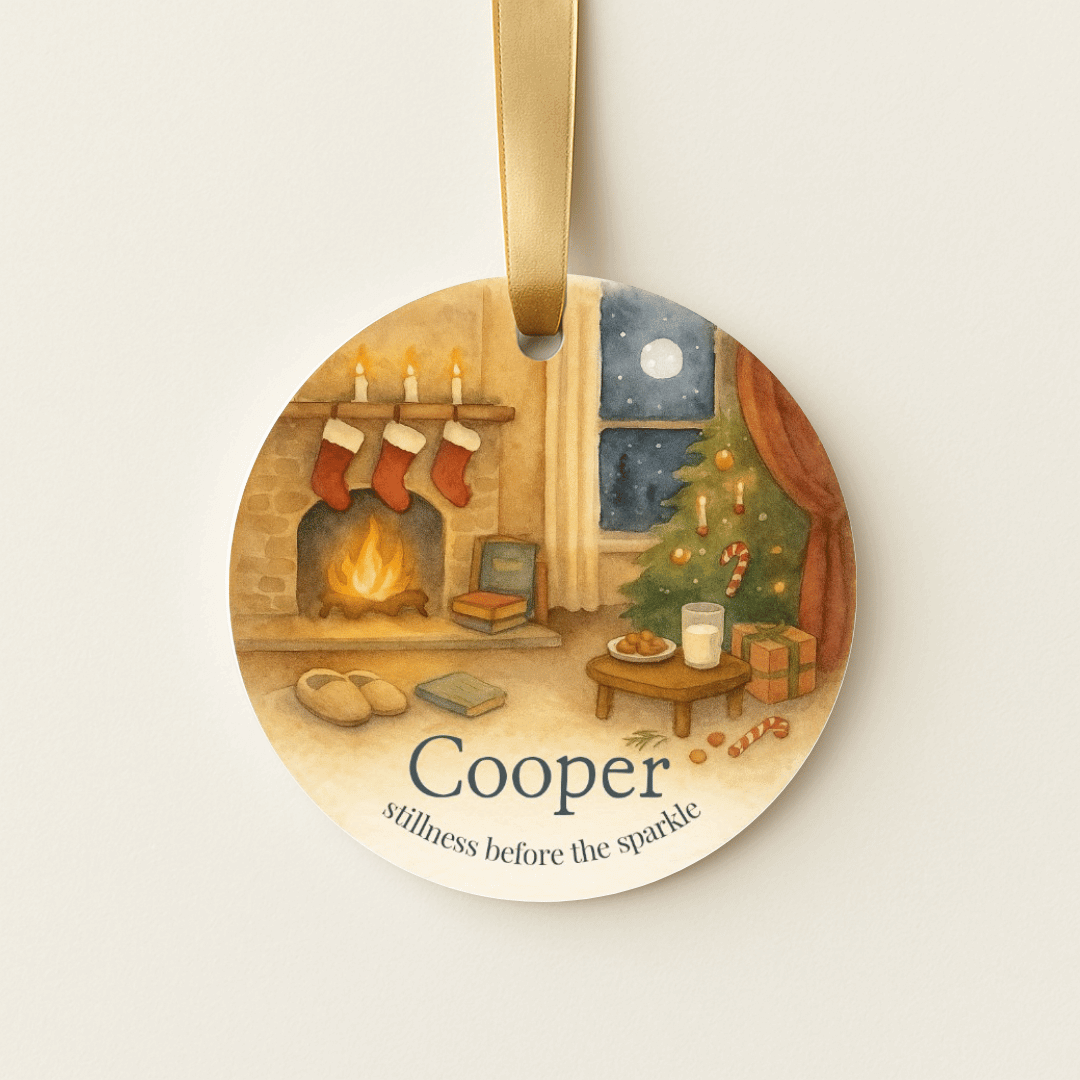 Personalized Christmas Eve ornament with a cozy scene