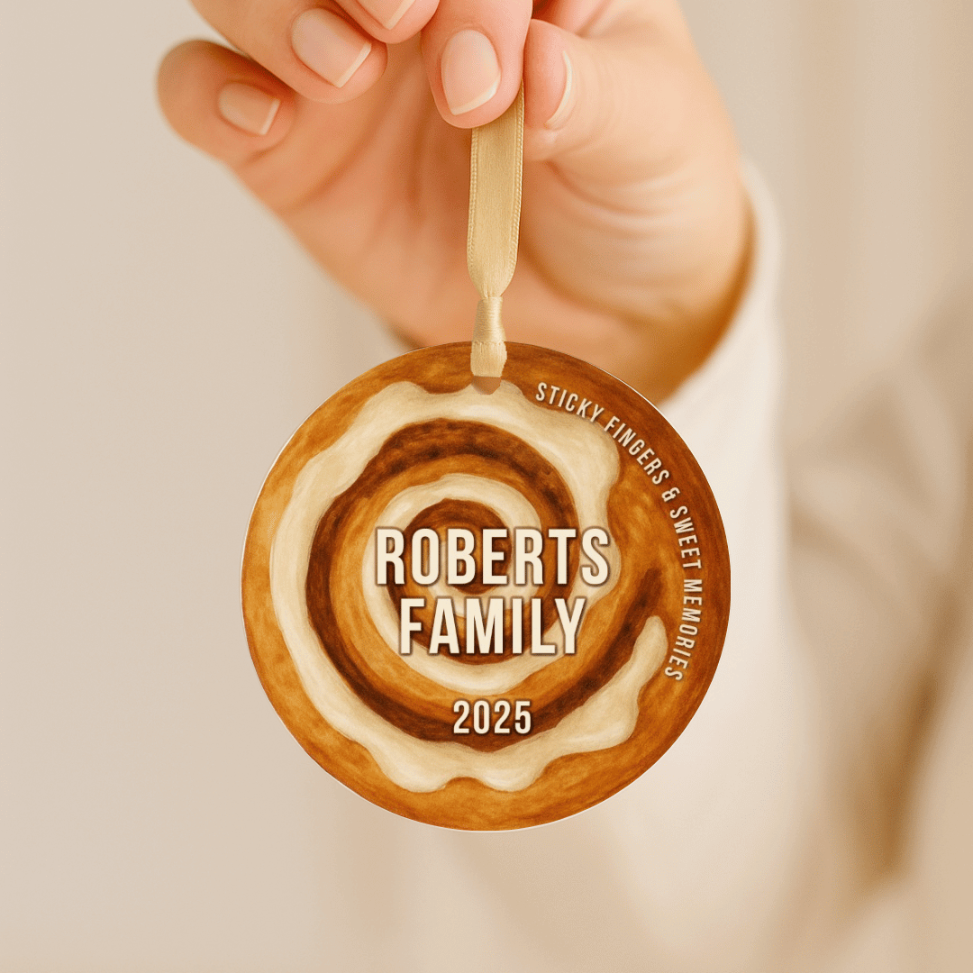 Round personalized cinnamon roll Christmas ornament