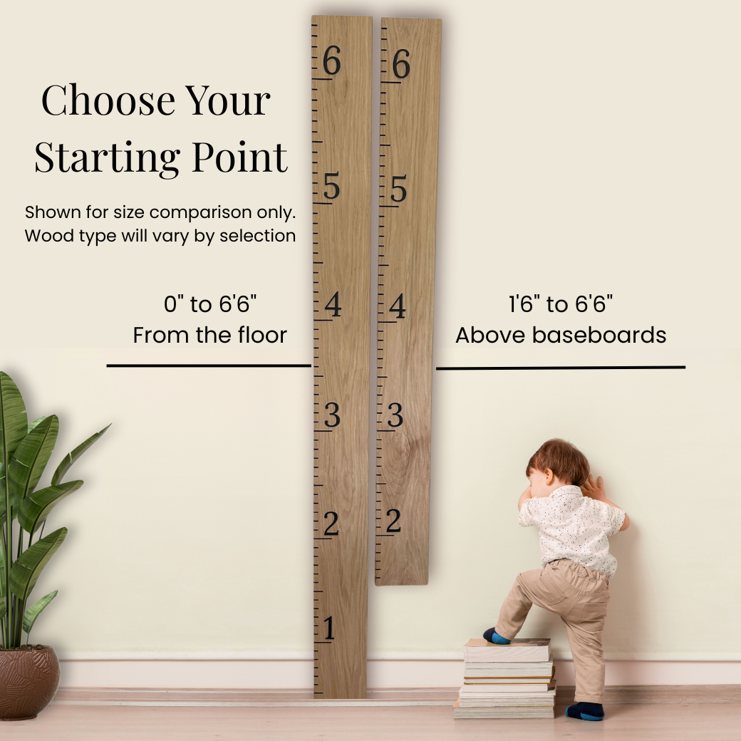 Growth chart rulers at different starting points