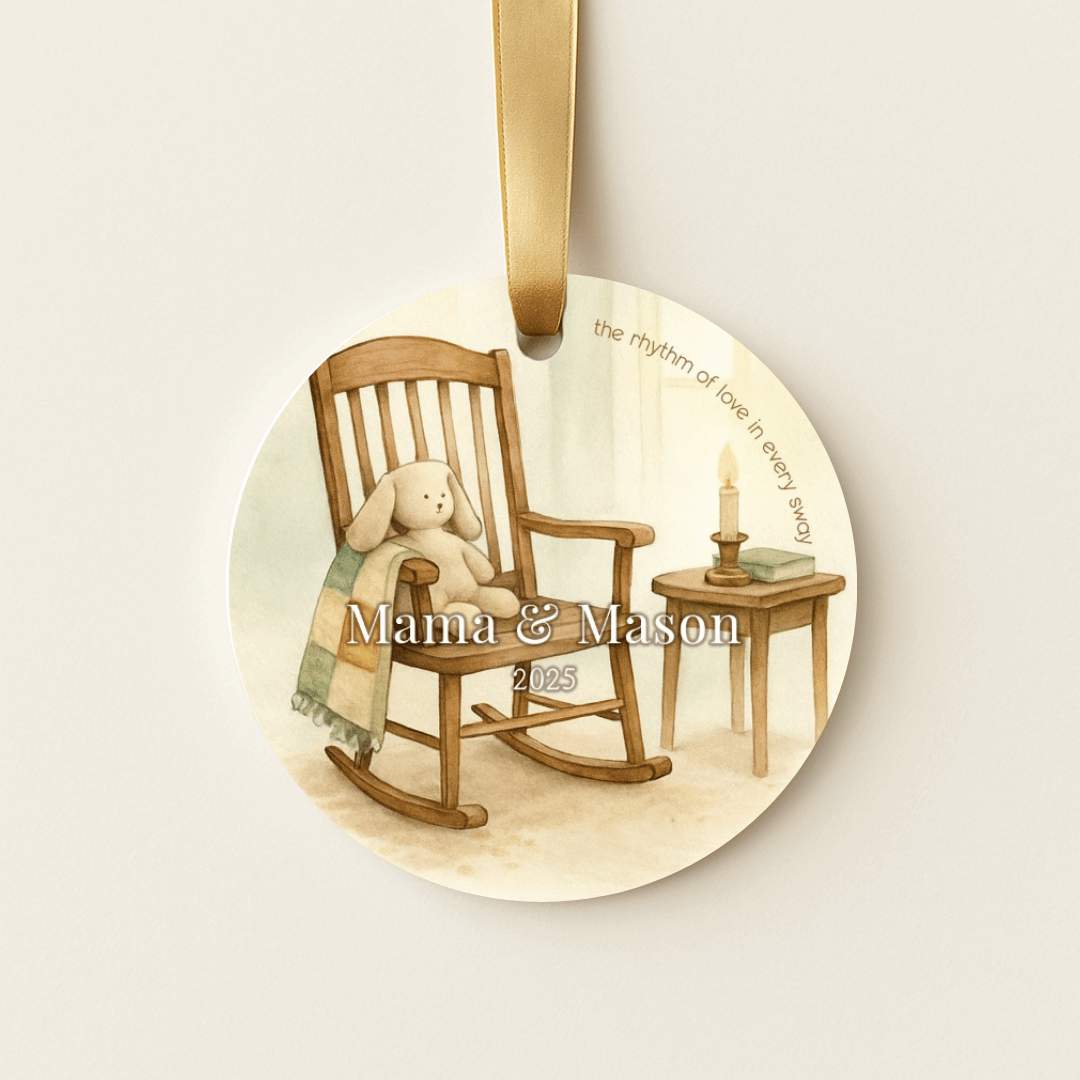 Personalized ceramic Christmas ornament with a rocking chair, for mom and a child