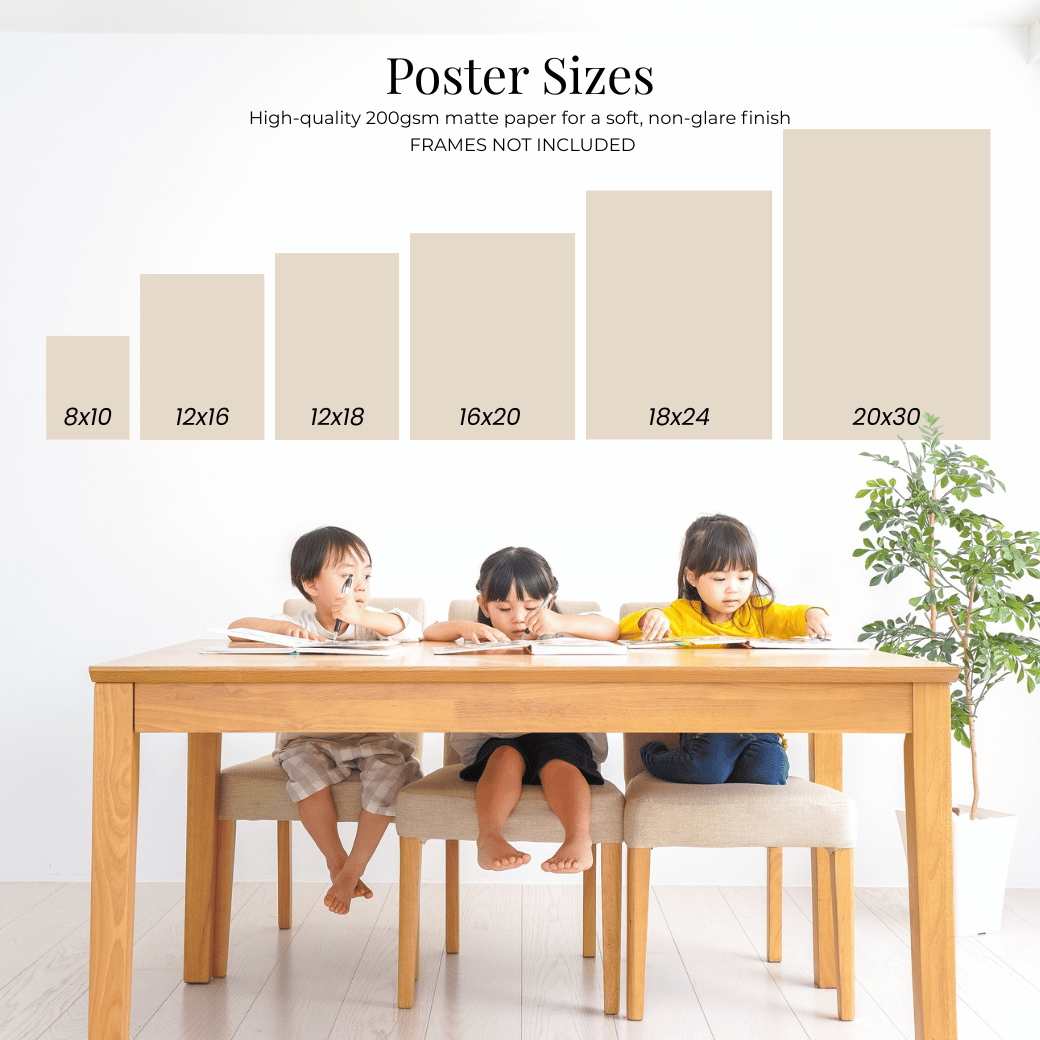 Children sitting at a table with poster sizes displayed above them