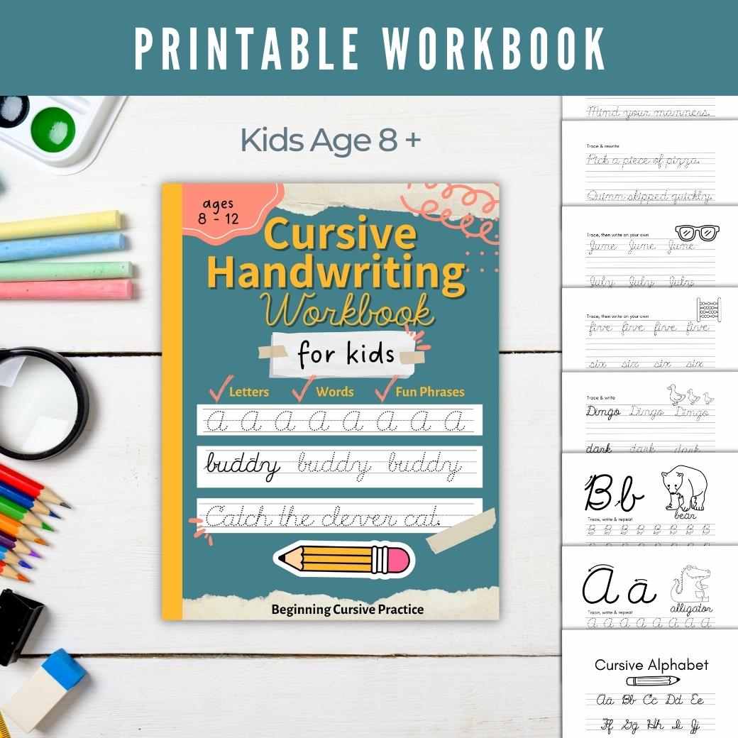 Cursive Handwriting Practice Worksheets for Kids by Birchmark Designs