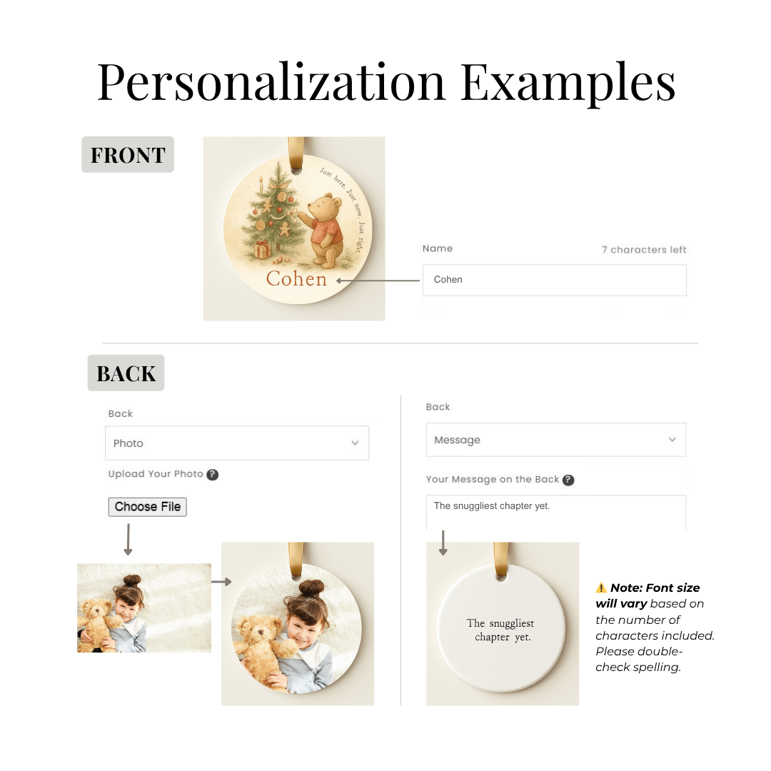 Personalization examples for the storybook ornament collection