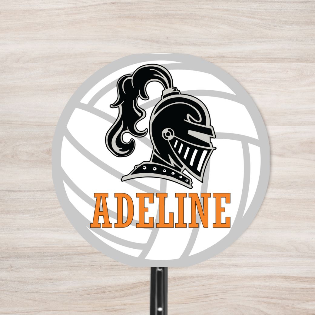 Circular wooden sign with a helmet logo, personalized, with a volleyball background