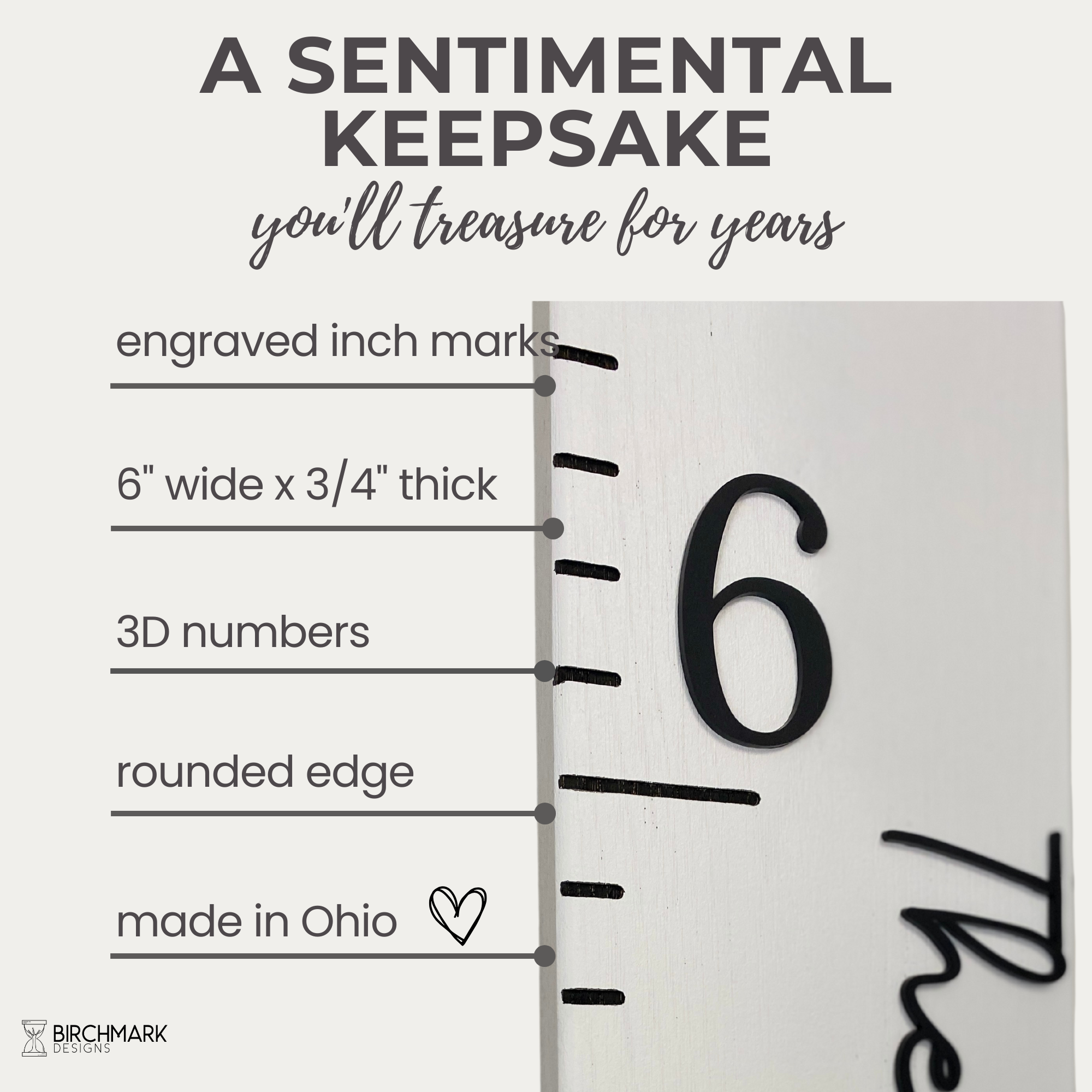 White and black growth chart ruler details