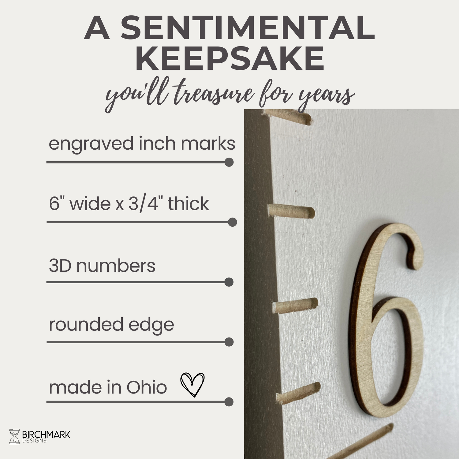 white growth chart ruler details
