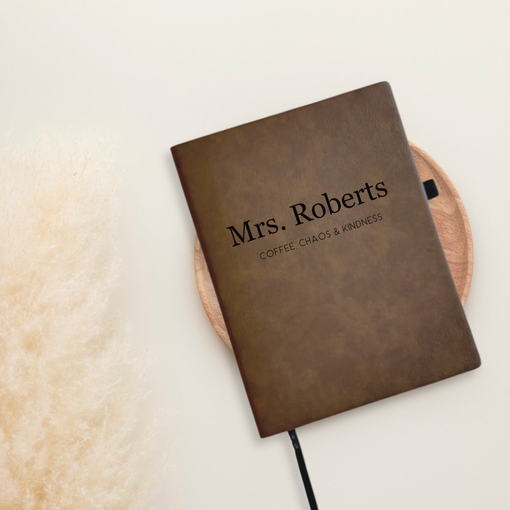 personalized teacher journal in brown
