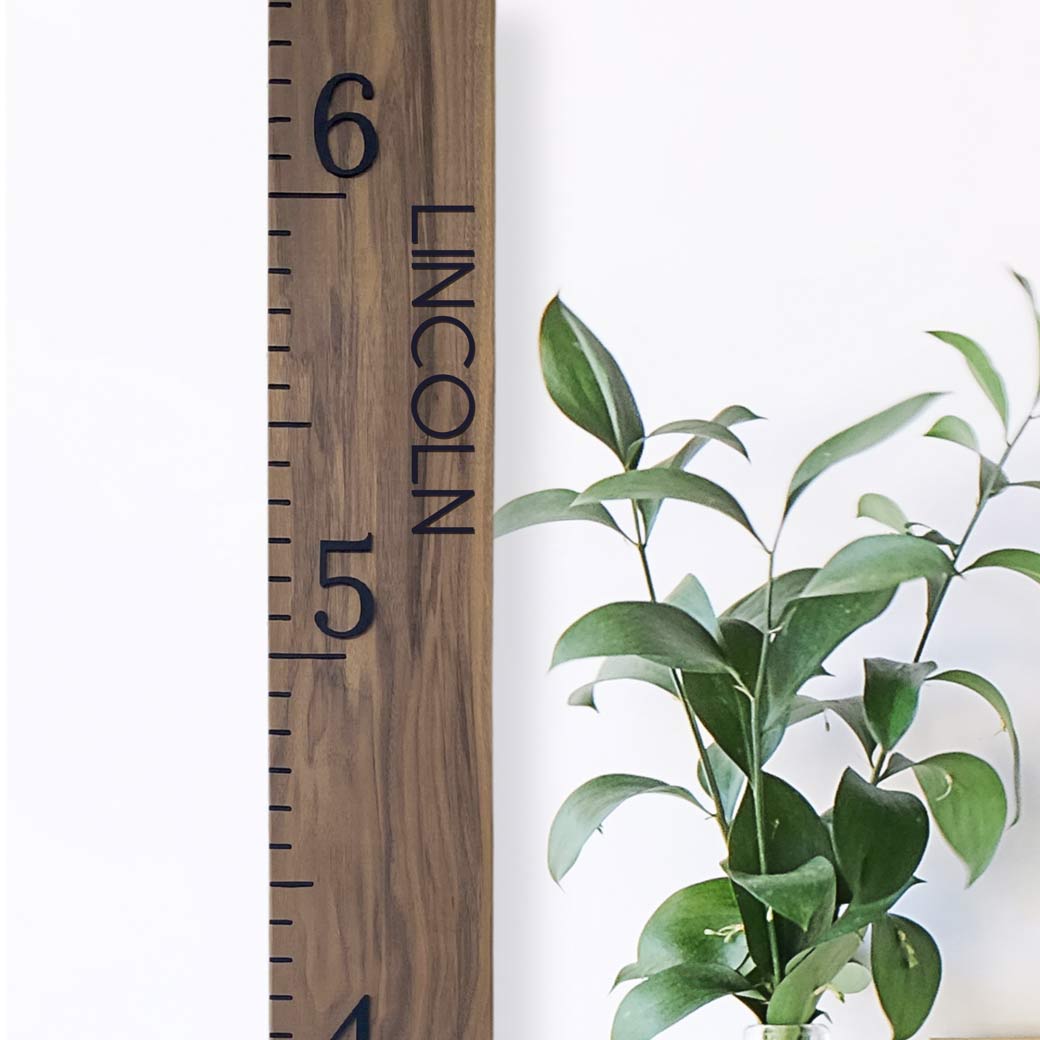 Modern Solid Walnut Growth Chart Ruler Black Numbers Birchmark Designs