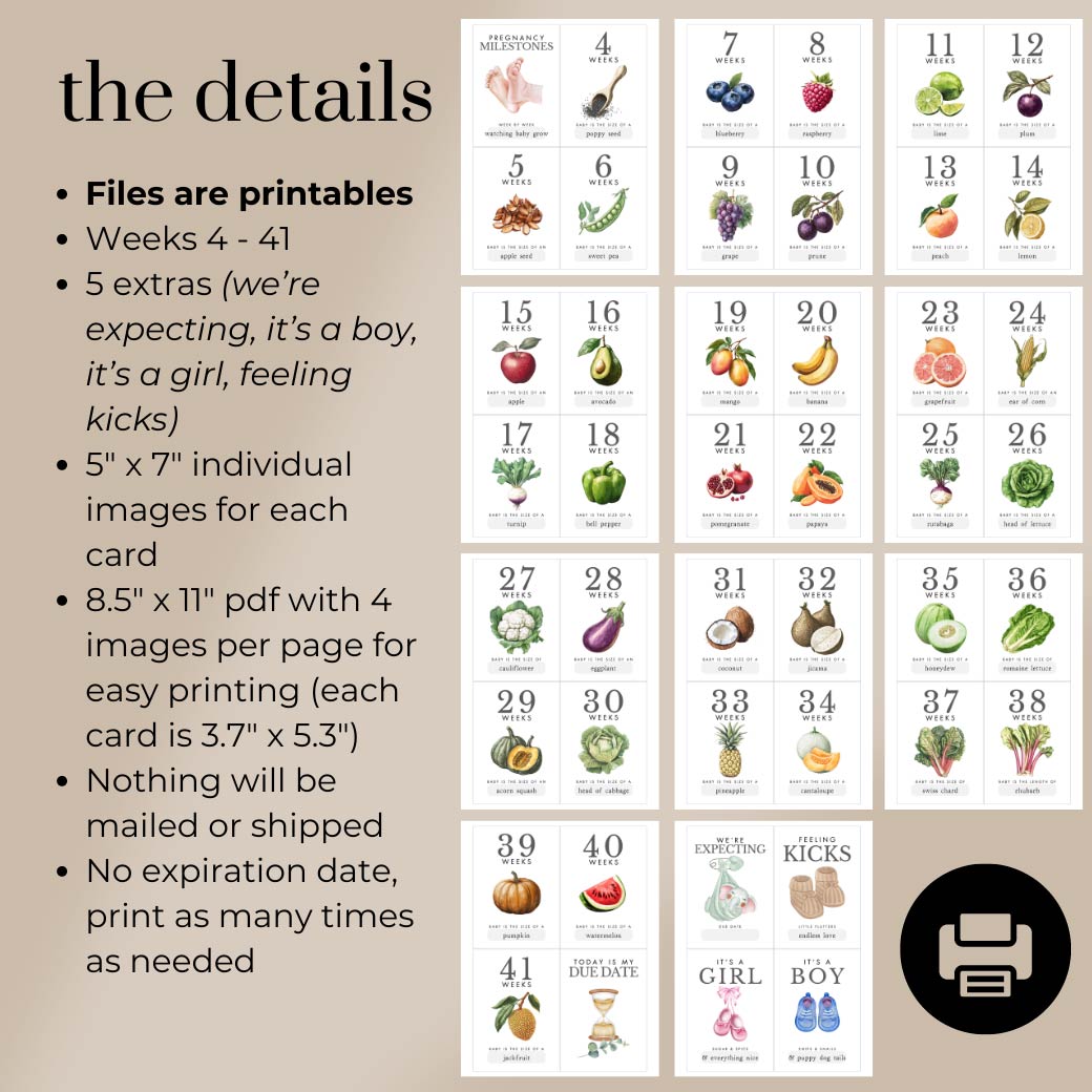 Fruits & Veggies Printable Pregnancy Milestone Cards