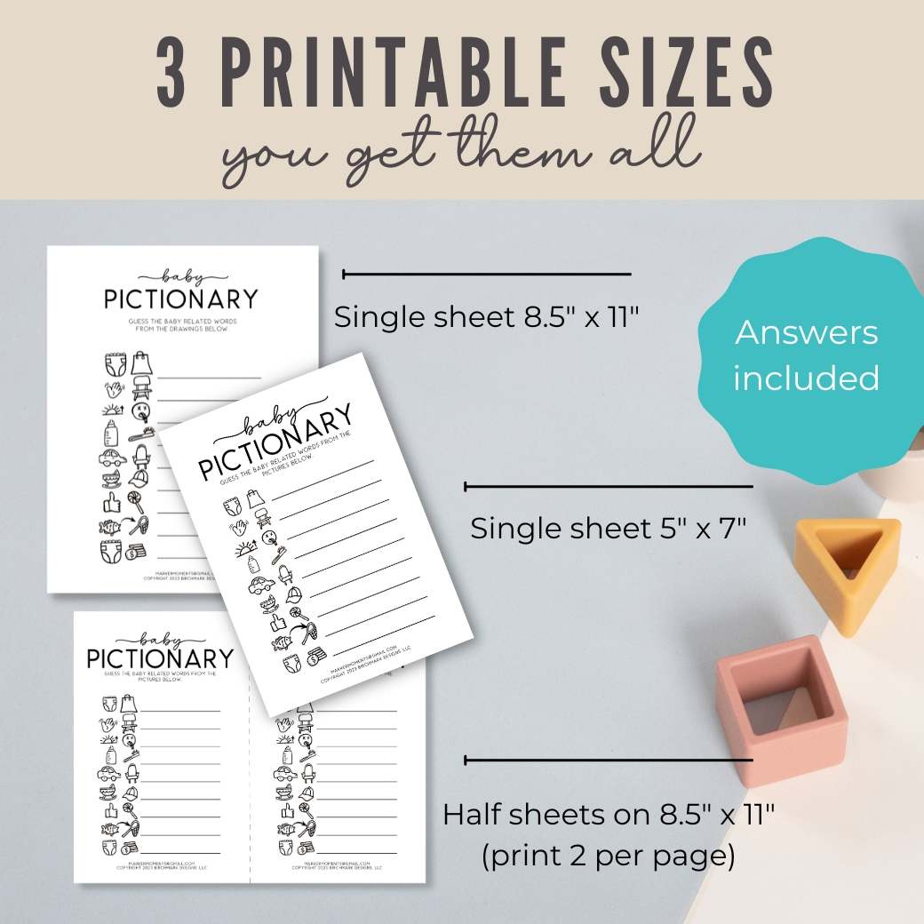 Printable Baby Shower Pictionary Game by Birchmark Designs