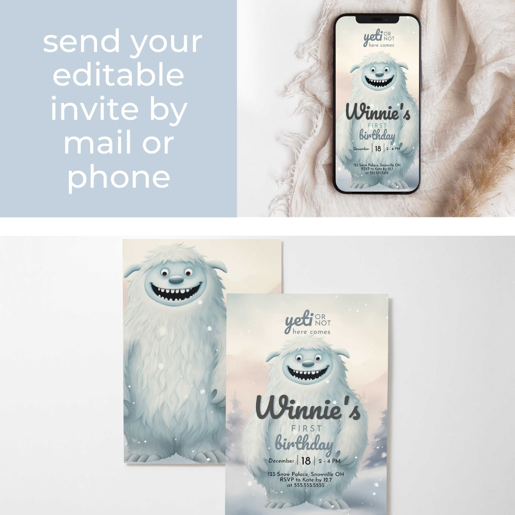 Abominable Snowman Birthday Invite by Birchmark Designs