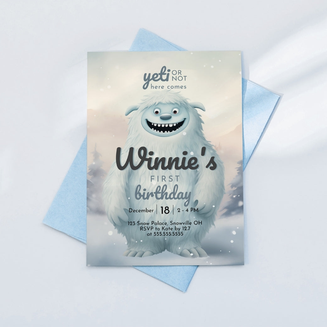 Abominable Snowman Birthday Invite by Birchmark Designs