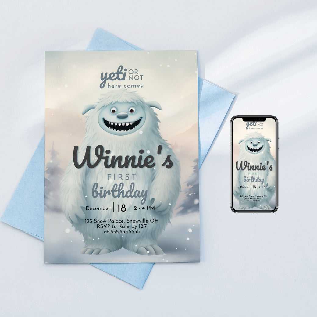 Abominable Snowman Birthday Invite by Birchmark Designs