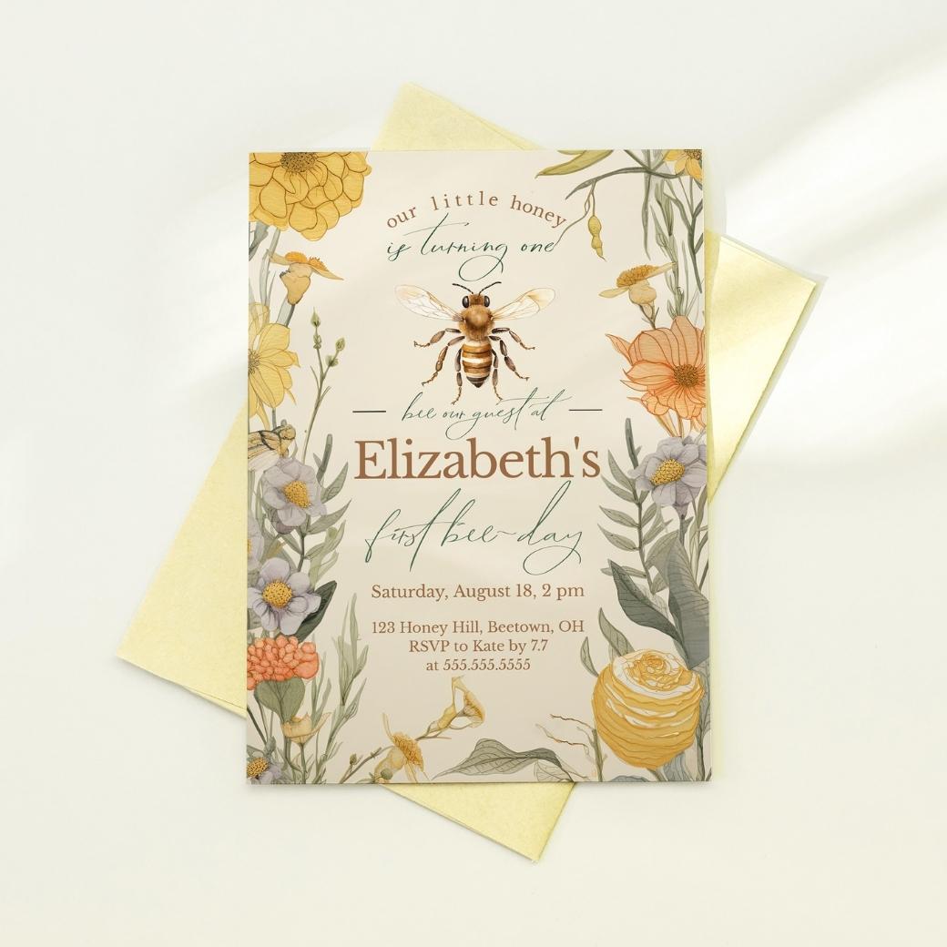 Bee Our Guest First Bee Day Birthday Invite by Birchmark Designs