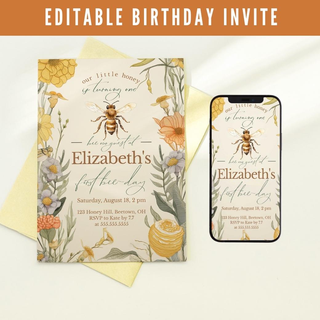 Bee Our Guest First Bee Day Birthday Invite by Birchmark Designs