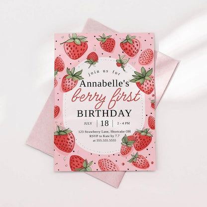 Berry First Birthday Invite by Birchmark Designs