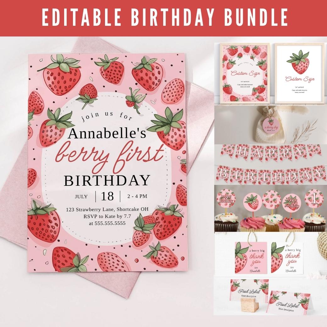 Berry First Birthday Party Bundle by Birchmark Designs