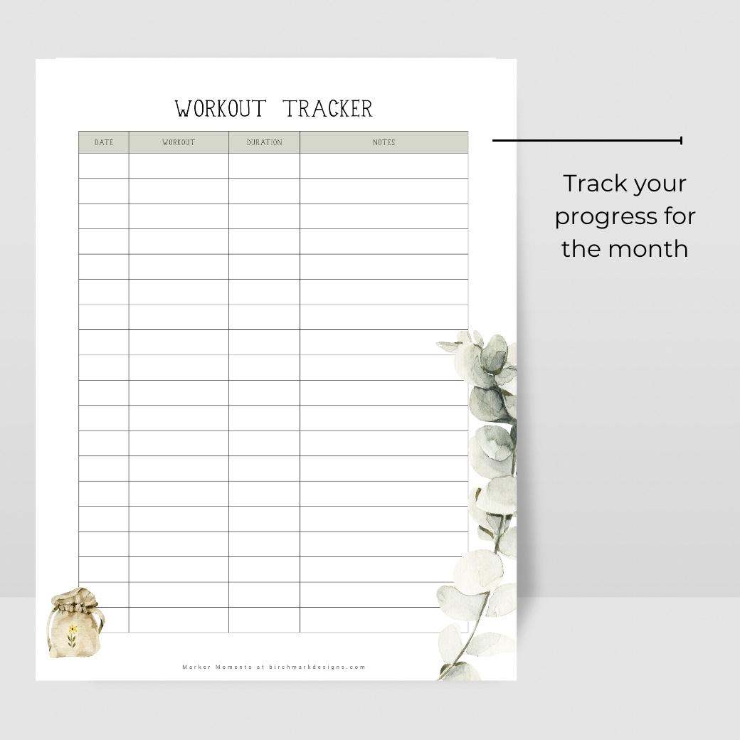 Boho Baby Fitness Planner Workout Tracker by Birchmark Designs