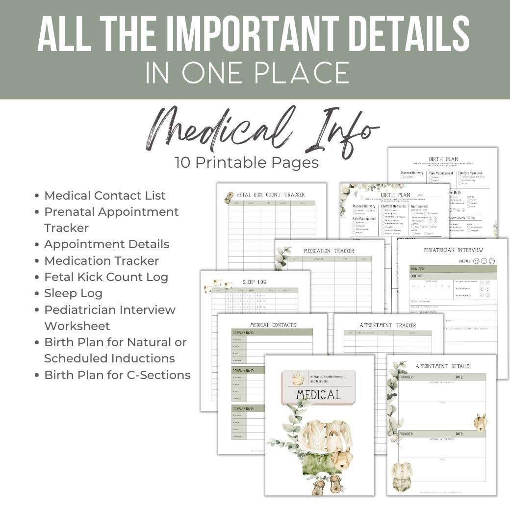 Boho Bundle Pregnancy Planner Medical Info by Birchmark Designs