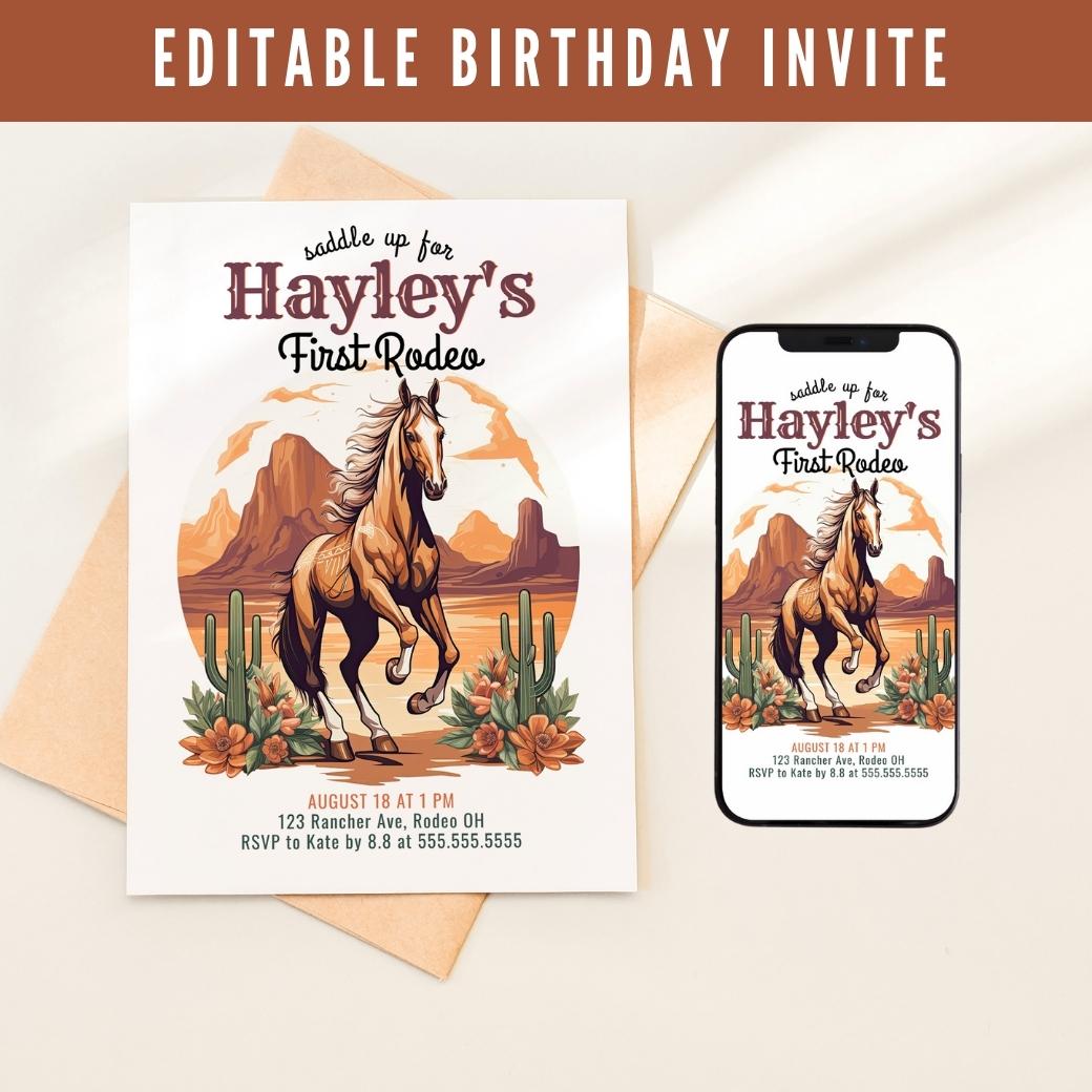 Buckaroo's First Rodeo Birthday Invite by Birchmark Designs