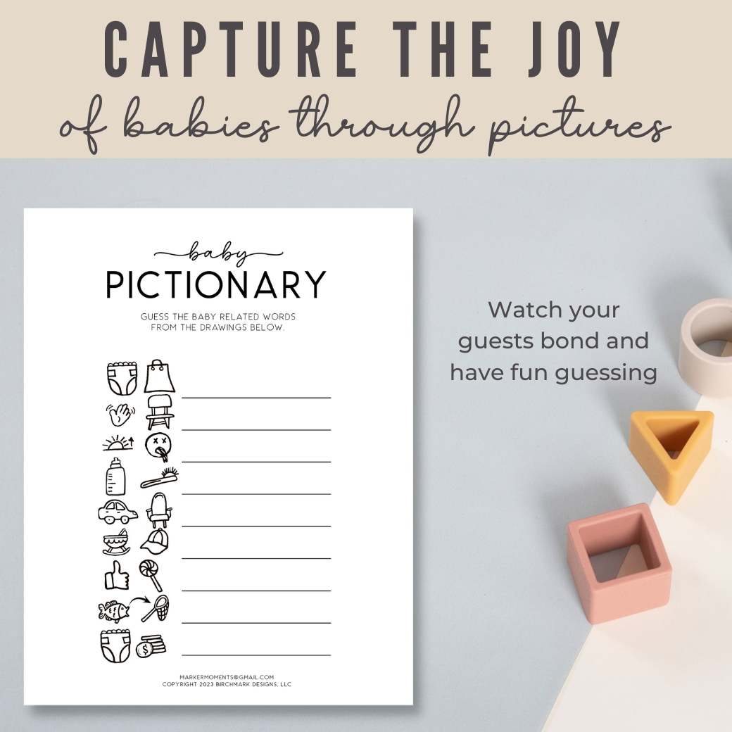 Printable Baby Shower Pictionary Game by Birchmark Designs