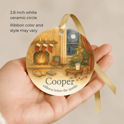 Personalized Christmas Eve ornament with a cozy scene