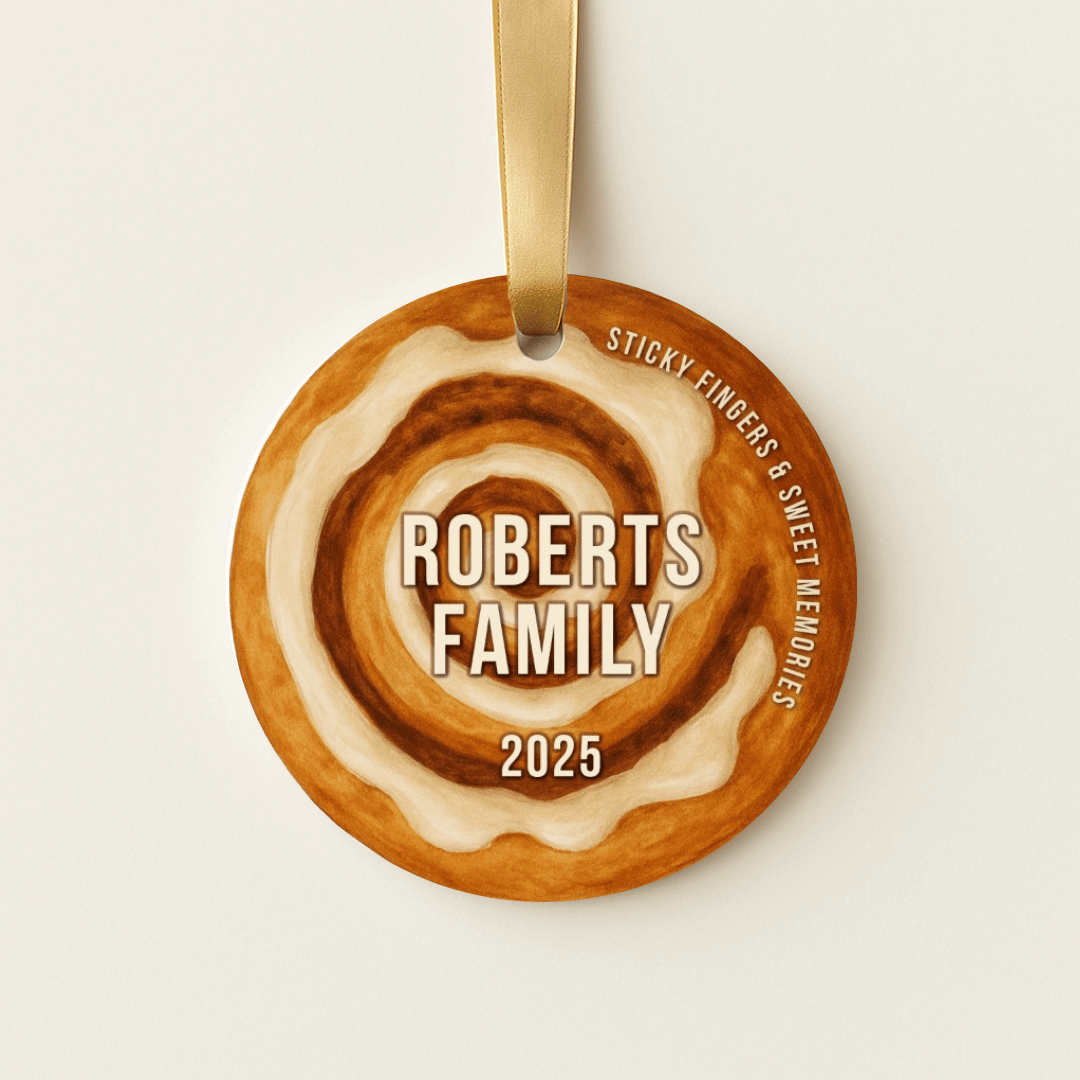 Round personalized cinnamon roll Christmas ornament