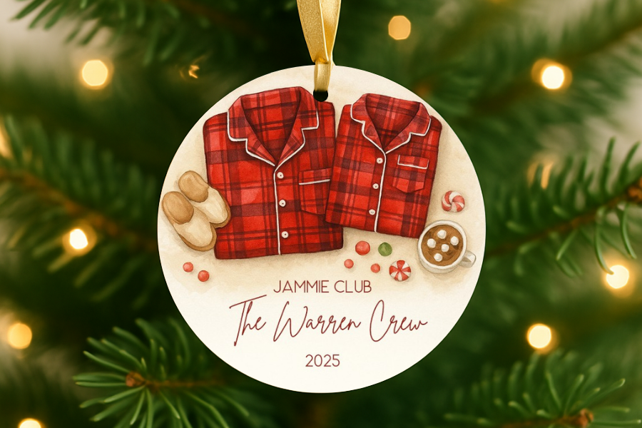 Christmas ornament matching family pajamas