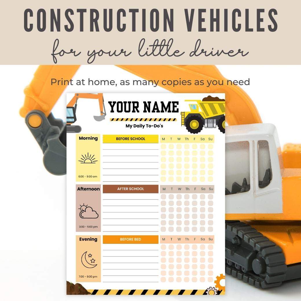 Construction Editable Daily Routine Checklist by Birchmark Designs