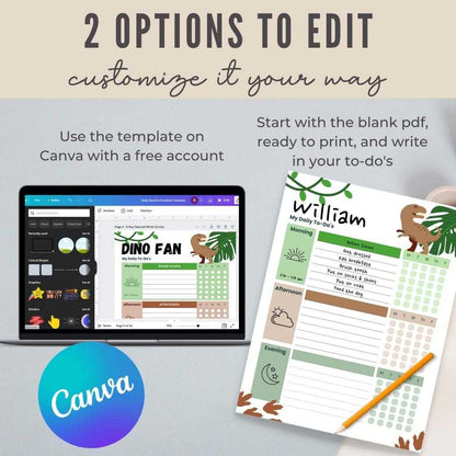 Dino Fan Editable Daily Routine Checklist by Birchmark Designs