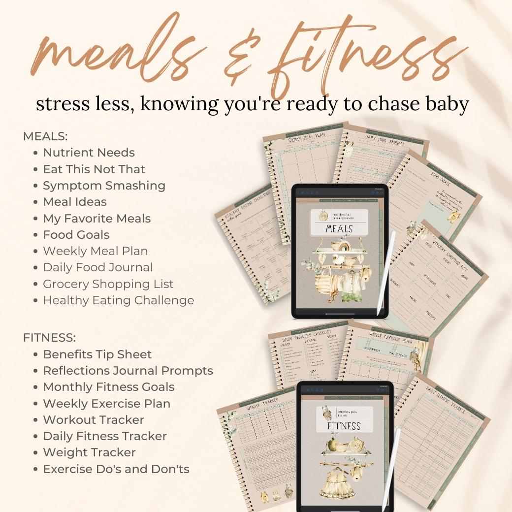 Digital Boho Baby Planner Meals and Fitness by Birchmark Designs