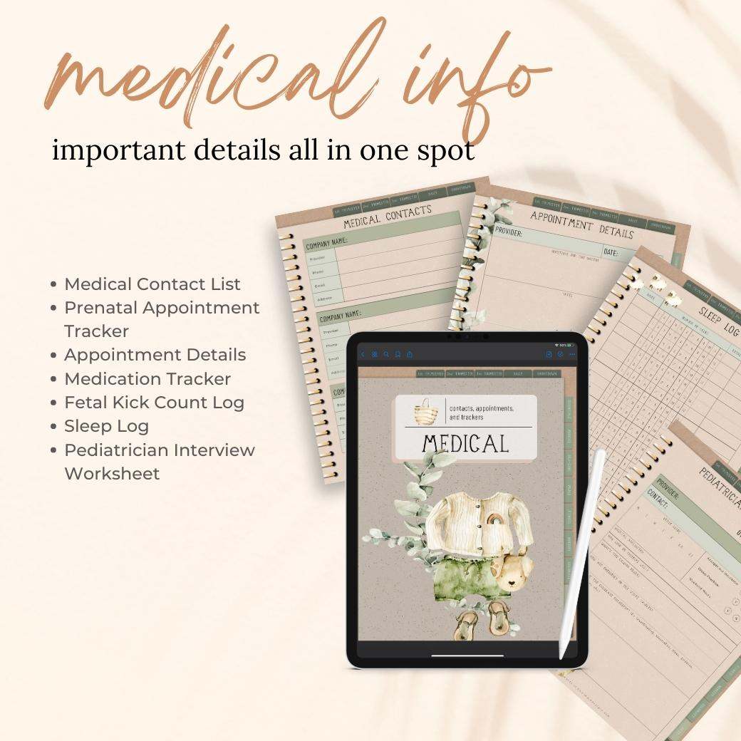 Digital Boho Baby Planner Medical Info by Birchmark Designs