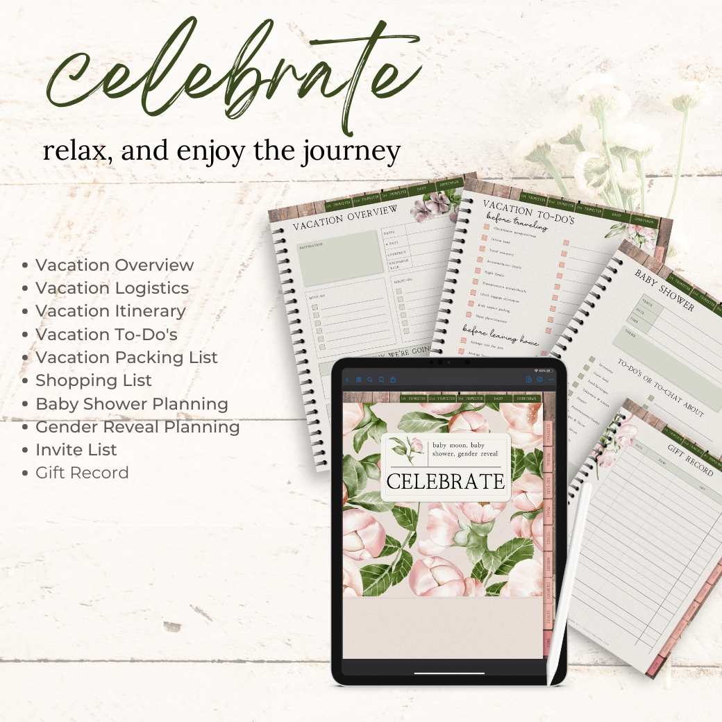 Digital Garden Baby Planner Celebrate by Birchmark Designs