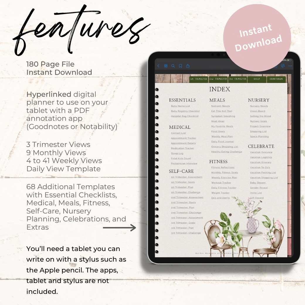 Digital Garden Baby Planner Features by Birchmark Designs