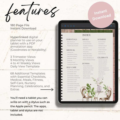 Digital Garden Baby Planner Features by Birchmark Designs