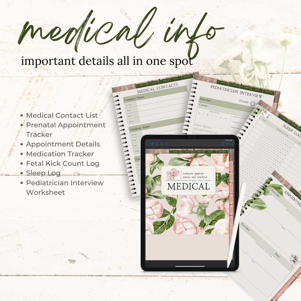 Digital Garden Baby Planner Medical Info by Birchmark Designs