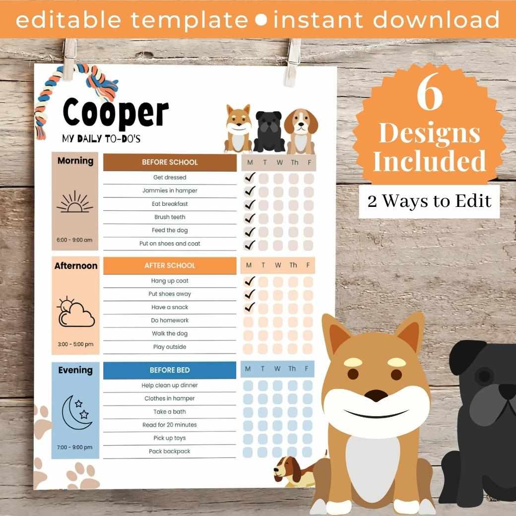 Dog Lover Editable Daily Routine Checklist - Birchmark Designs