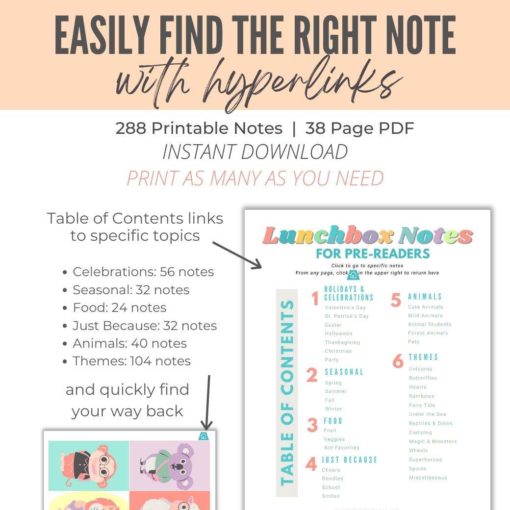 Printable Lunchbox Notes for Pre-Readers by Birchmark Designs