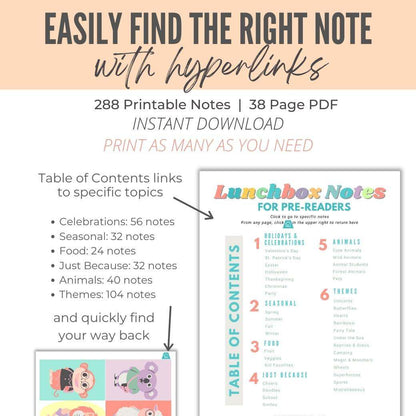 Printable Lunchbox Notes for Pre-Readers by Birchmark Designs