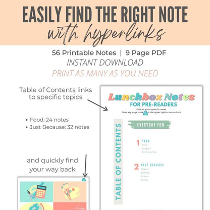 Printable Everyday Lunchbox Notes for Preschool and Kindergarten by Birchmark Designs