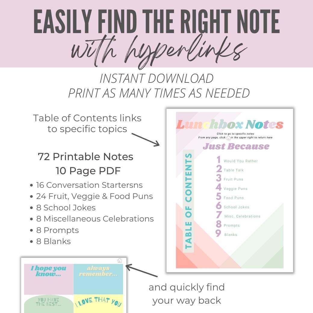 Just Because Printable Lunchbox Notes by Birchmark Designs