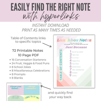 Just Because Printable Lunchbox Notes by Birchmark Designs