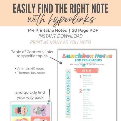 Printable Kid Faves Lunchbox Notes for Pre-Readers by Birchmark Designs