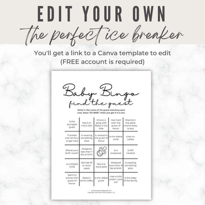 Printable Baby Shower Bingo by Birchmark Designs