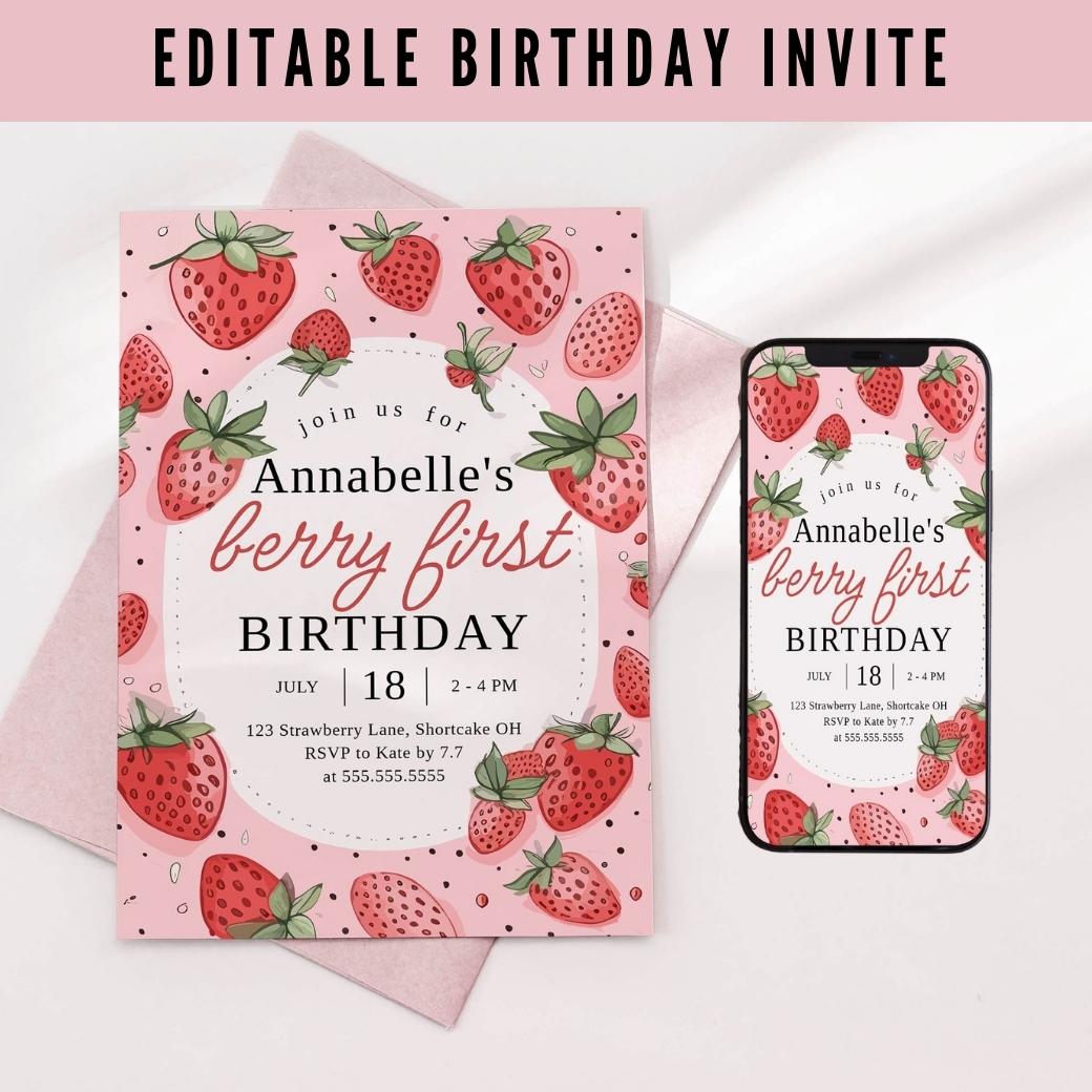 Berry First Birthday Invite by Birchmark Designs