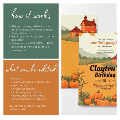 Fall Pumpkin First Birthday Invite by Birchmark Designs